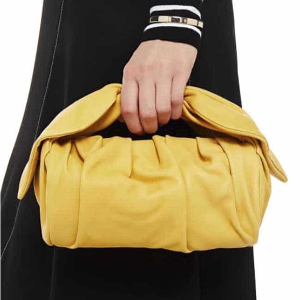 Rejina Pyo Mustard Yellow Gathered Top-Handle Clutch
